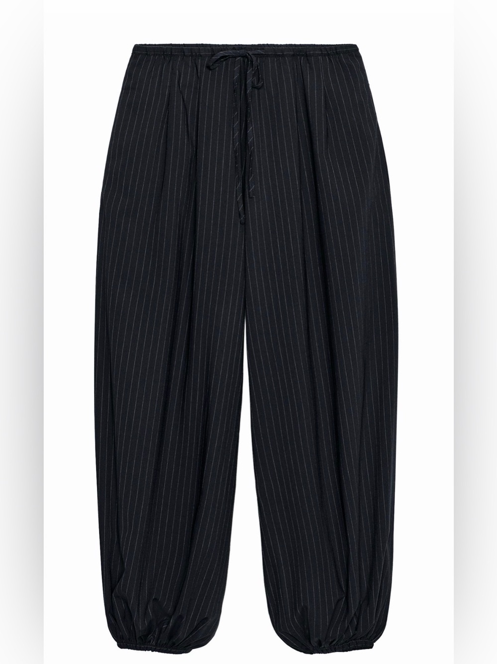 Zara Black Pinstripe Drawstring Relaxed Women's Trousers